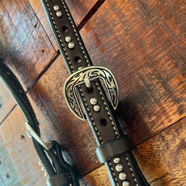 Silver Beaded One Ear Bridle With Conchos