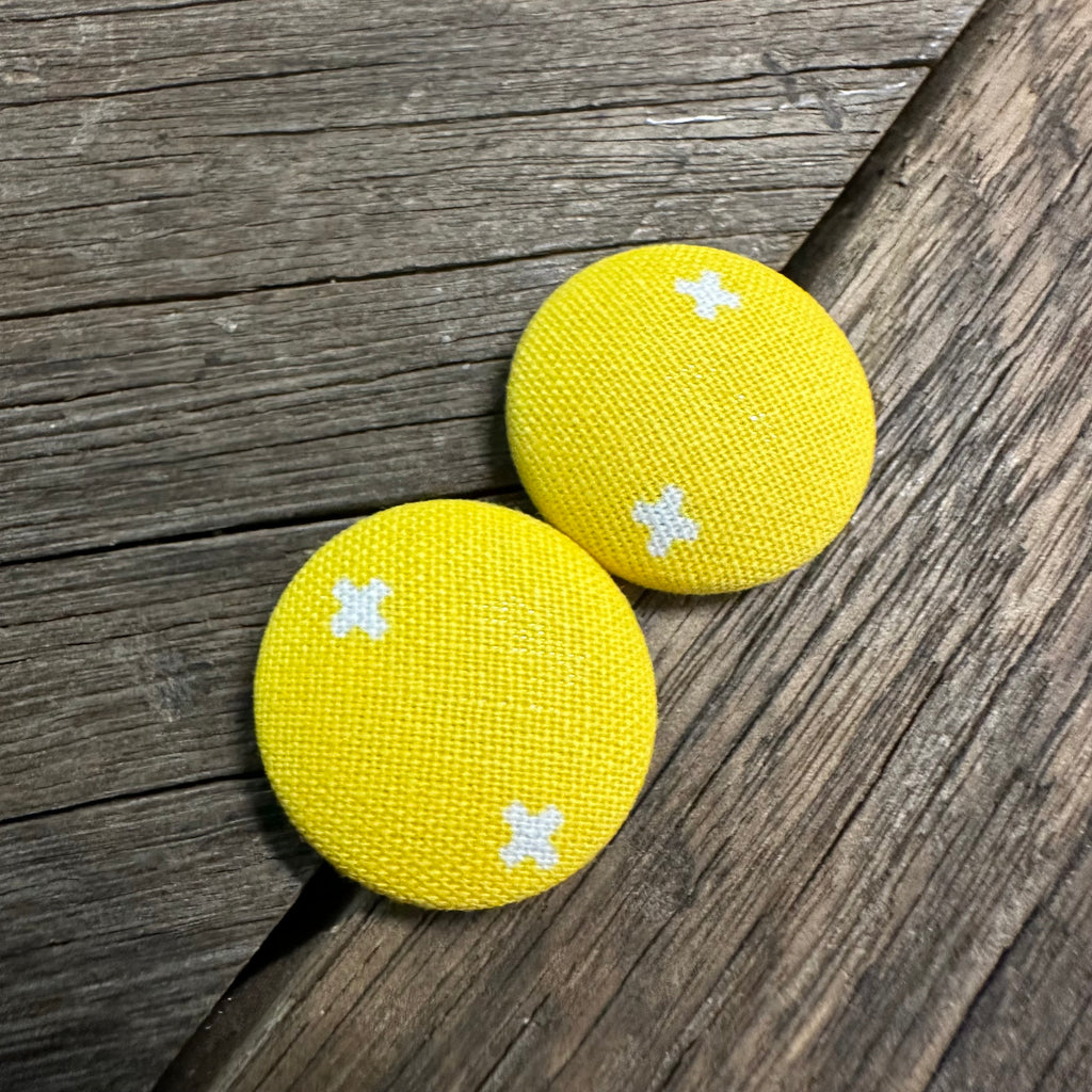 Yellow W White Crosses Fabric Earrings