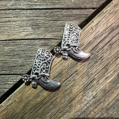 Silver Cowgirl Boots Stud Earrings