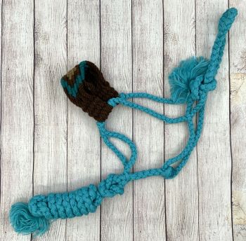 Woven Teal Nylon Mule Tape Halter with Mohair Noseband