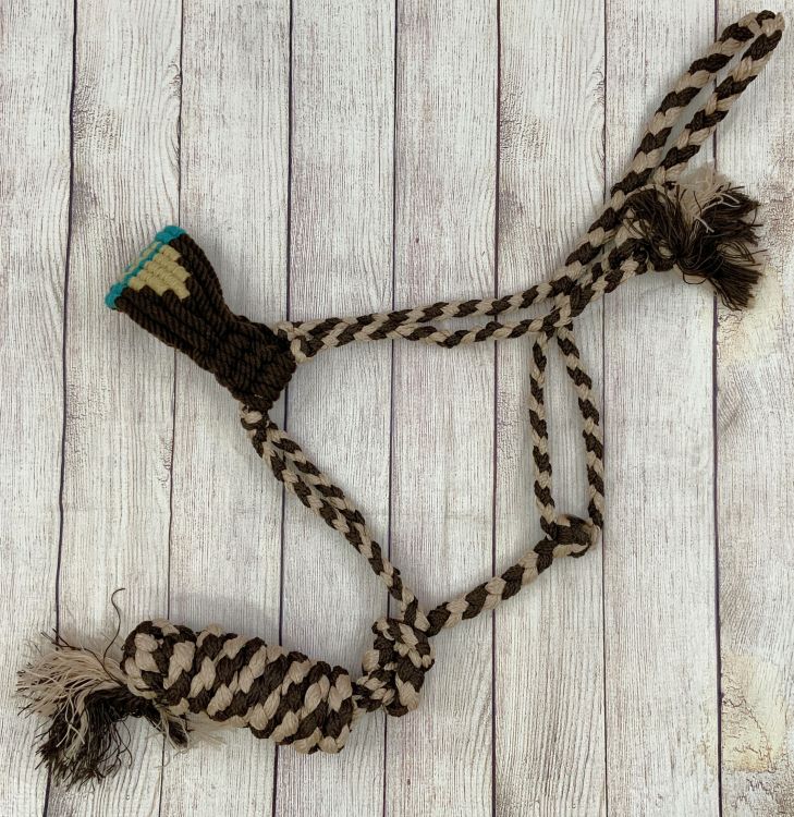 Woven Tan & Brown Nylon Mule Tape Halter with Mohair Noseband