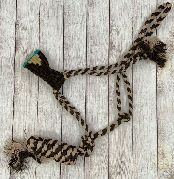 Woven Tan & Brown Nylon Mule Tape Halter with Mohair Noseband