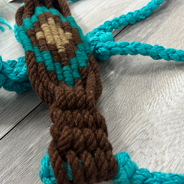 Woven Teal Nylon Mule Tape Halter with Mohair Noseband
