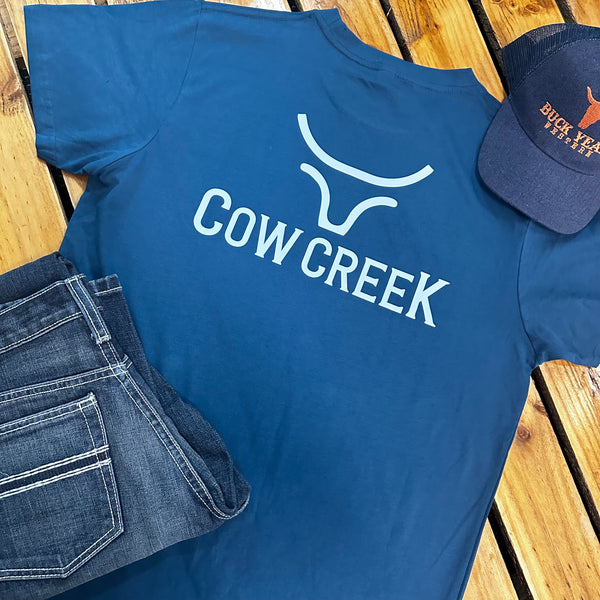 "CowCreek" Brand Tee - Teal & White