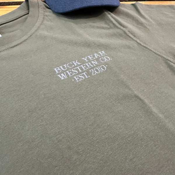Wild & Western Bronc Mens Crew Neck Tee - Olive