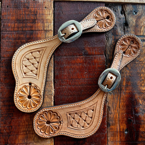 Ezy Ride Spur Strap Shaped with Diamond Stamping and Flower Natural