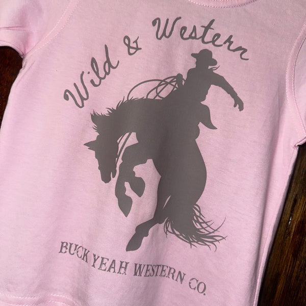 Youth Wild & Western Tee - Baby Pink