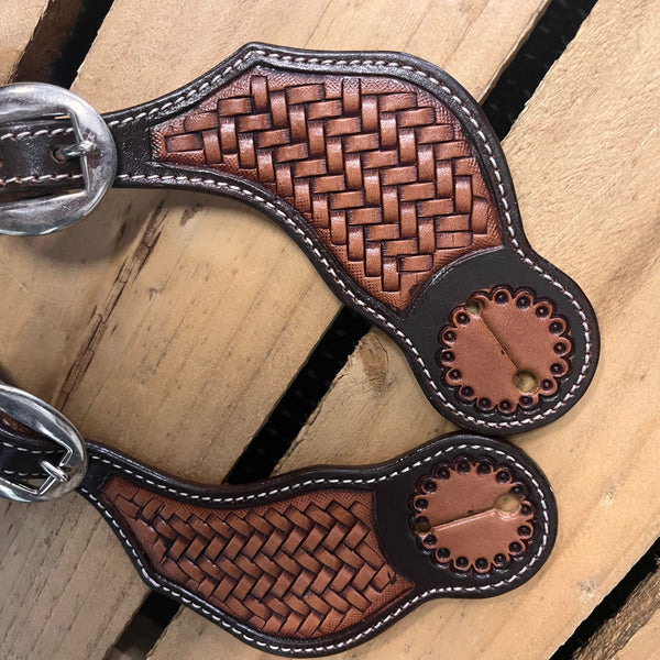 Ladies two-tone Argentina cow leather basket stamped spur straps