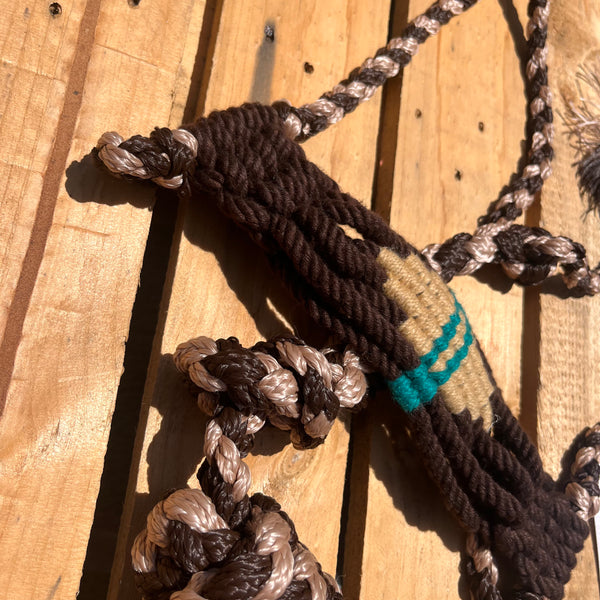 Woven Tan & Brown Nylon Mule Tape Halter with Mohair Noseband