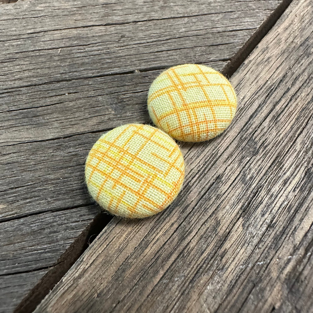 Yellow W Orange Lines Fabric Earrings