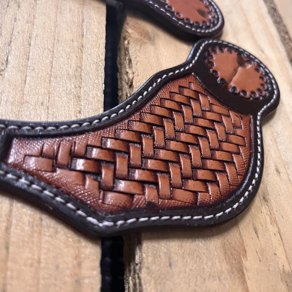 Ladies two-tone Argentina cow leather basket stamped spur straps