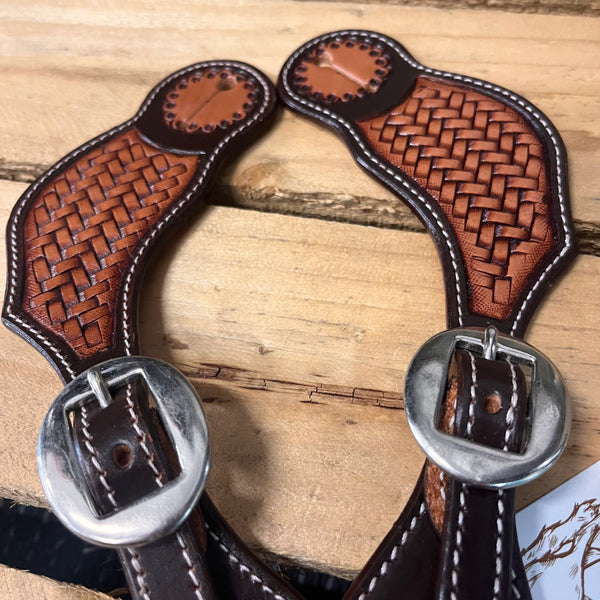 Ladies two-tone Argentina cow leather basket stamped spur straps