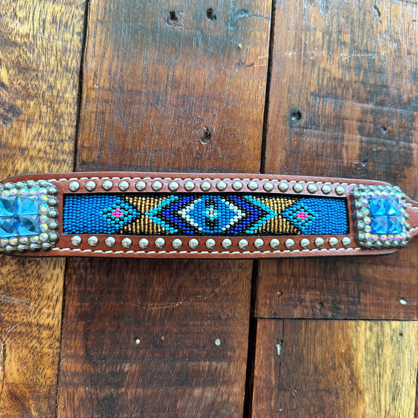 Beaded Leather Wither Strap Navaho Inlay With Concho