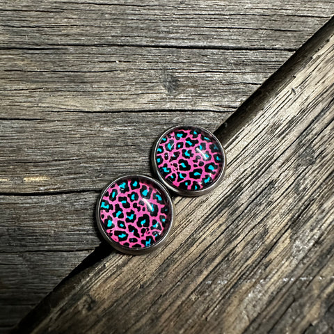 Pink Leopard Print Stud Earrings