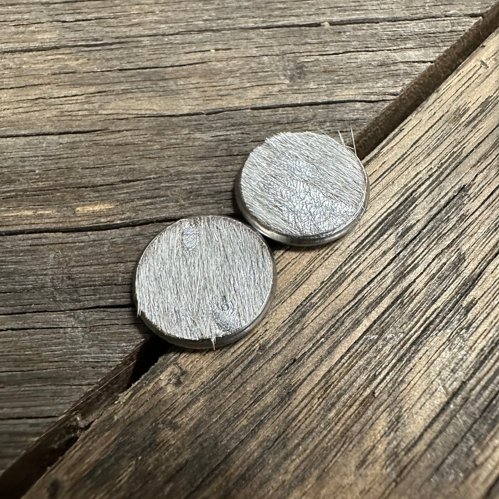 Silver & White Cowhide Earrings