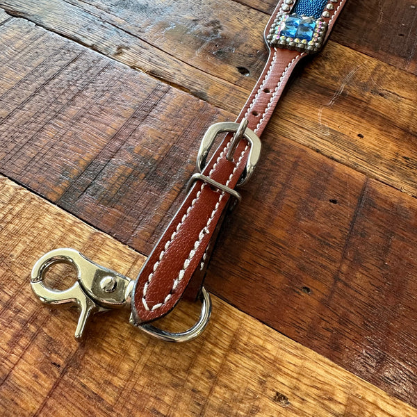 Beaded Leather Wither Strap Navaho Inlay With Concho