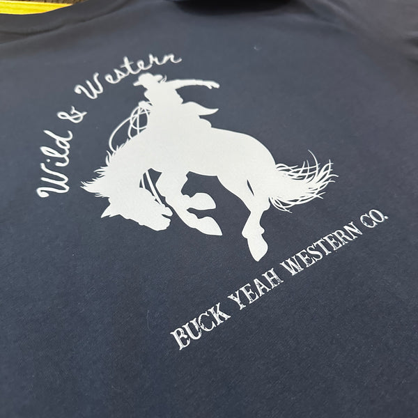 Wild & Western Bronc Mens Crew Neck Tee - Navy