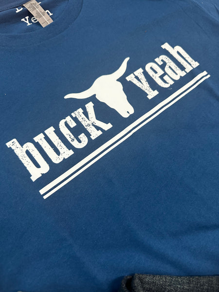 Buck Yeah Mens Crew Neck Tee- Blue