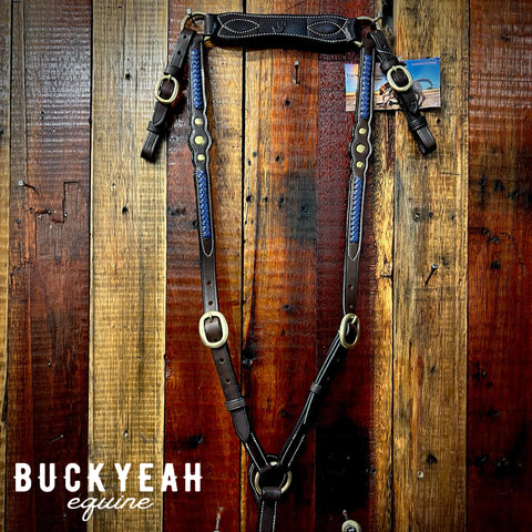 Show Breastplate with Blue Plait and 3 Studs-Cob