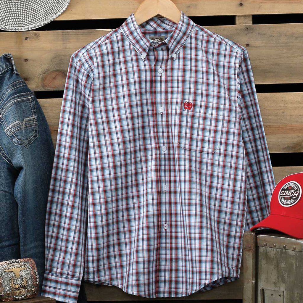 CINCH - Youth Classic Fit Arena Shirt - Red/Blue Check