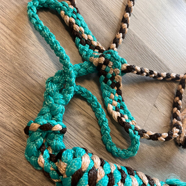 Teal & Brown Woven nylon mule tape halter with removable lead