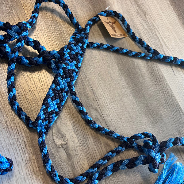 Blue & Navy Woven nylon mule tape halter with removable lead