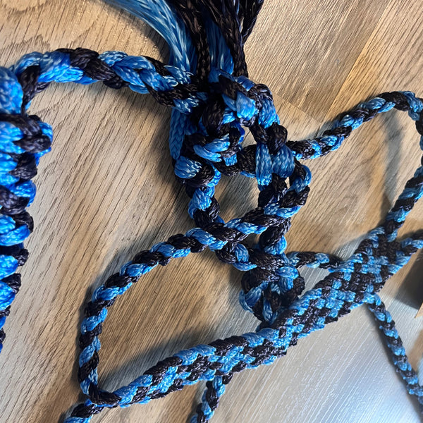 Blue & Navy Woven nylon mule tape halter with removable lead