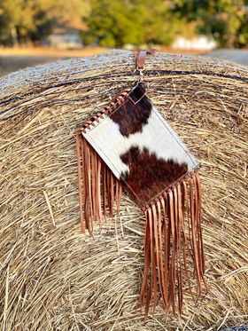 Brown and White Clutch with Fringe