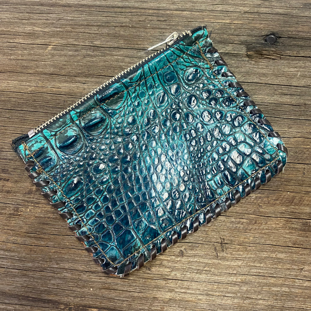 Alligator Embossed Leather Wallet with Brown Leather Inlay