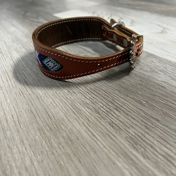 Beaded inlay leather dog collar