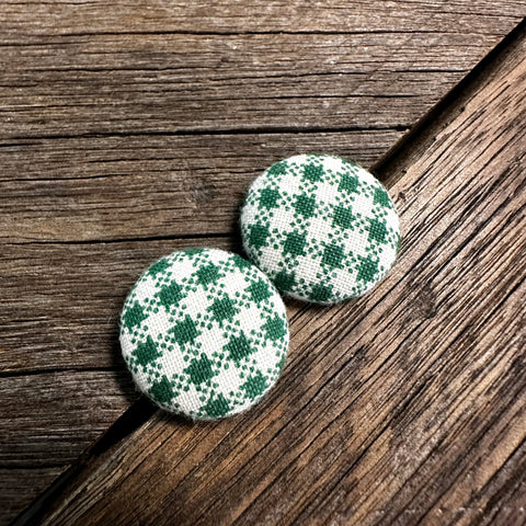 Green Plaid Fabric Earrings