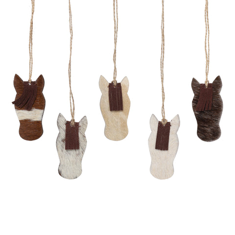 Cowhide Western Leather Christmas Ornament - Horse Head with Forelock