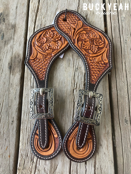 Ezy Ride Spur Strap Shaped Floral Stamping with Antique Buckle Two Tone