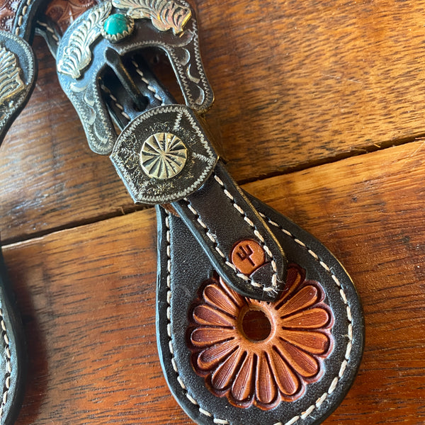 Ladies Virginian Basket Tooled Spur Straps