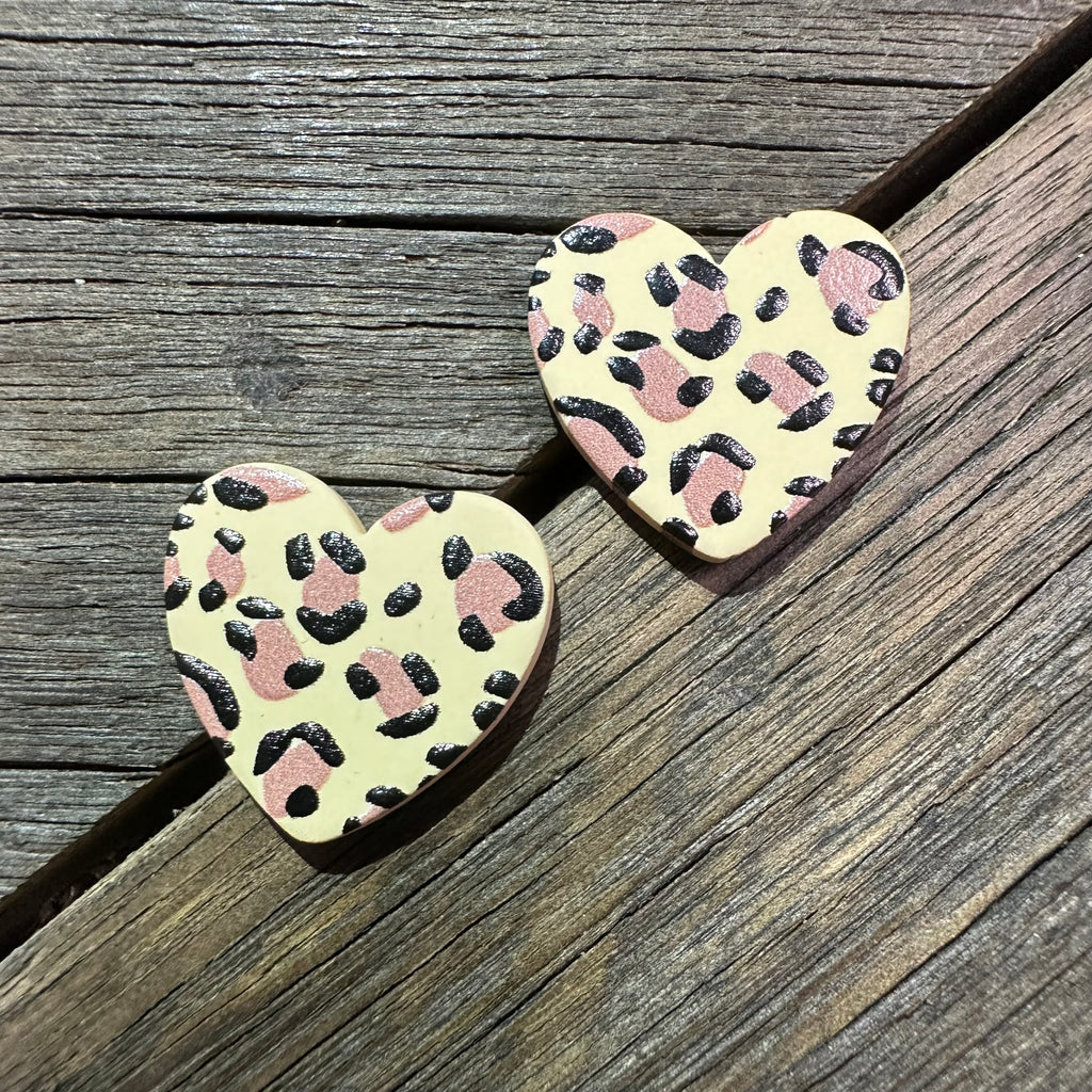 Leopard Print Heart Stud Earrings