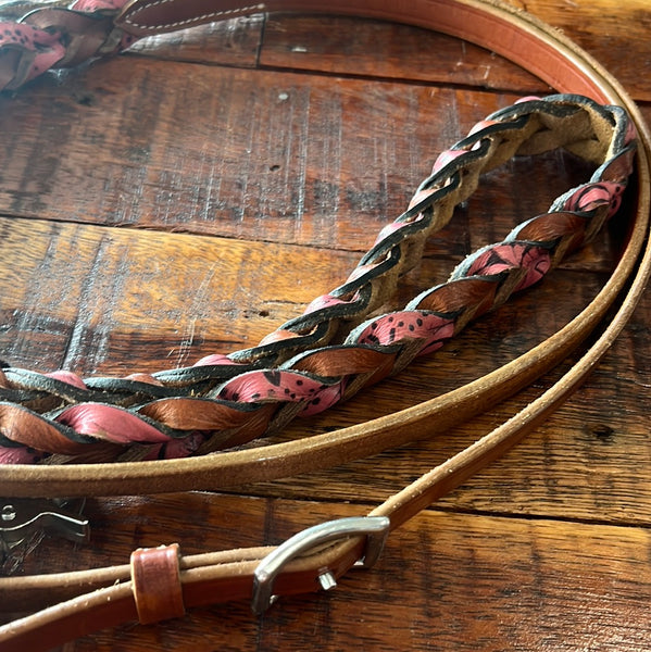 7.5ft Pink Leather Miracle Braid Reins