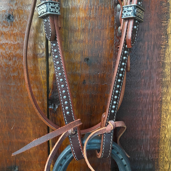 Harness leather USA Bridle with silver studs on browband