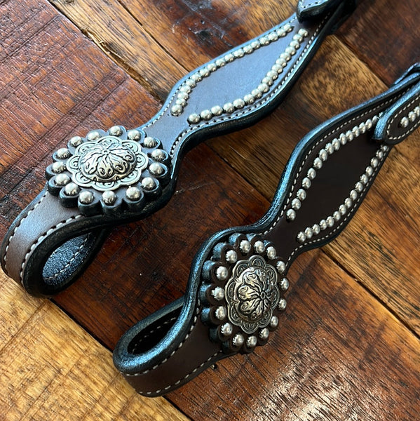 Silver Beaded One Ear Bridle With Conchos