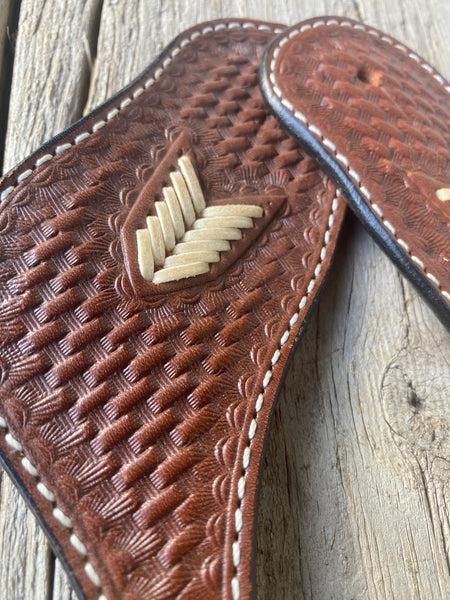 Men’s Cream Arrow Plait Tooled Spur Strap