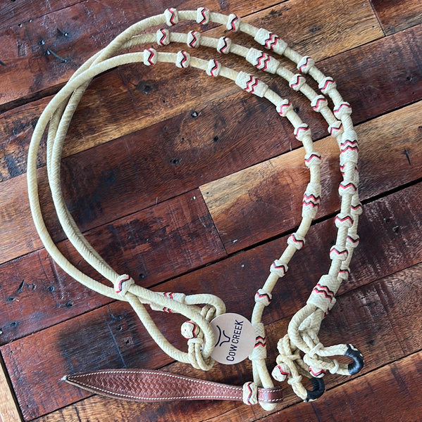 8ft Natural Rawhide Romal Reins Red Popper