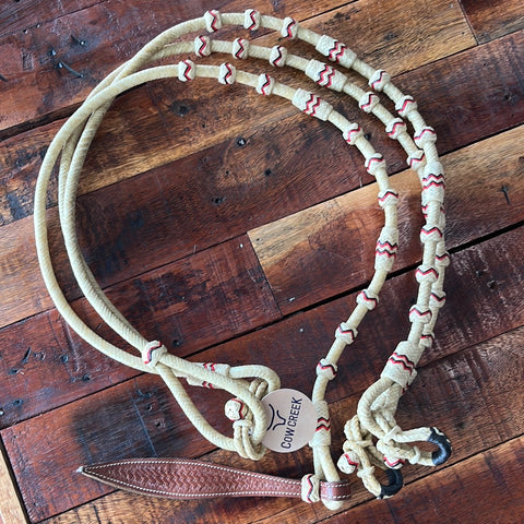 8ft Natural Rawhide Romal Reins Red Popper