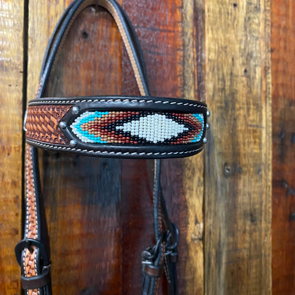 Dark Brown Two-Tone Argentina Leather Brow-Band Bridle With Beaded Inlay