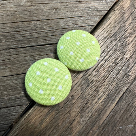 Lime W White Spots Fabric Earrings