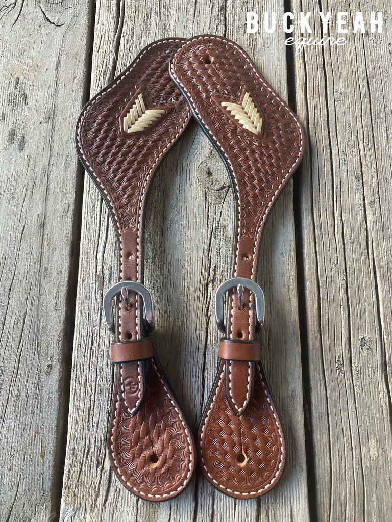 Men’s Cream Arrow Plait Tooled Spur Strap
