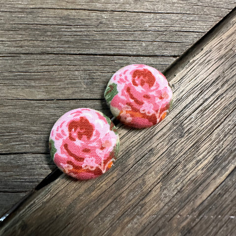 Pink Rose Fabric Earrings