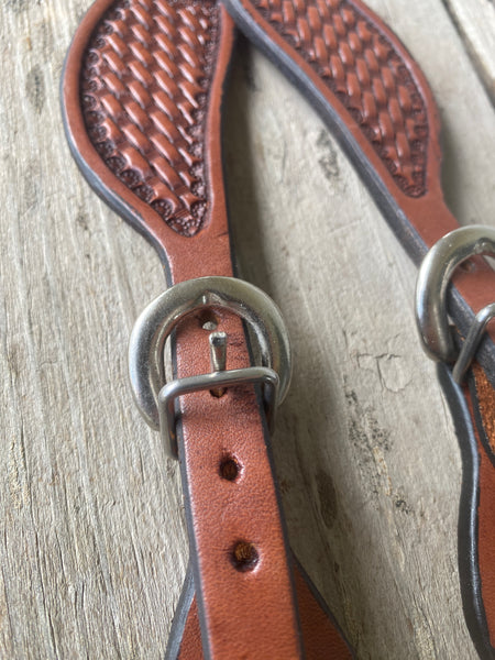 Ezy Ride Spur Strap with Basket Stamped Dark Tan Youth
