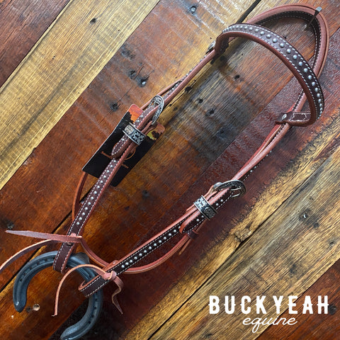 Harness leather USA Bridle with silver studs on browband