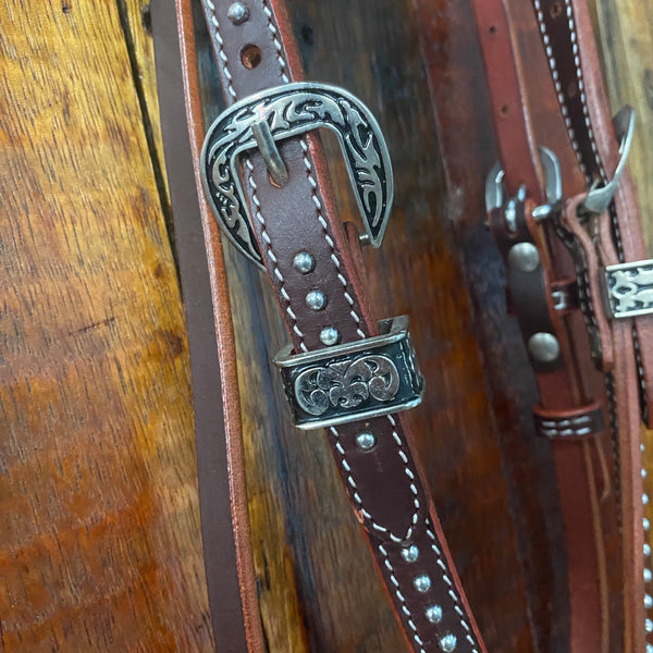 Harness leather USA Bridle with silver studs on browband