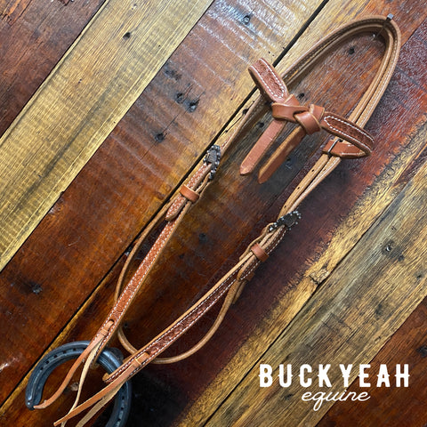 Argentina cow leather futurity headstall with barbed wire tooling