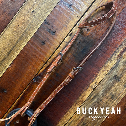 Argentina cow leather one ear headstall with detailed barb wire tooling